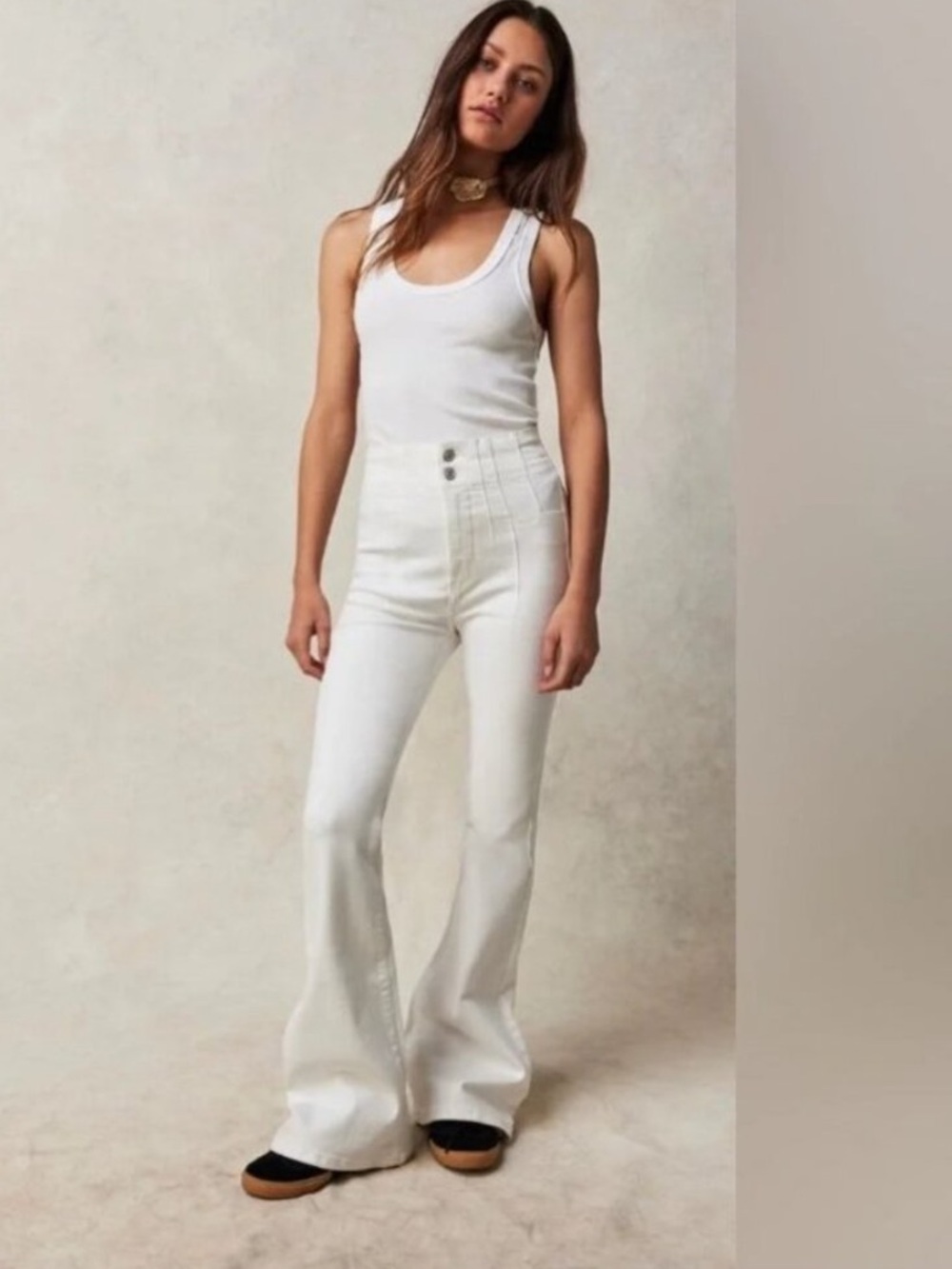 FREE PEOPLE WE THE FREE JAYDE FLARE SUPER HIGH RISE CREAM JEANS SIZE 29